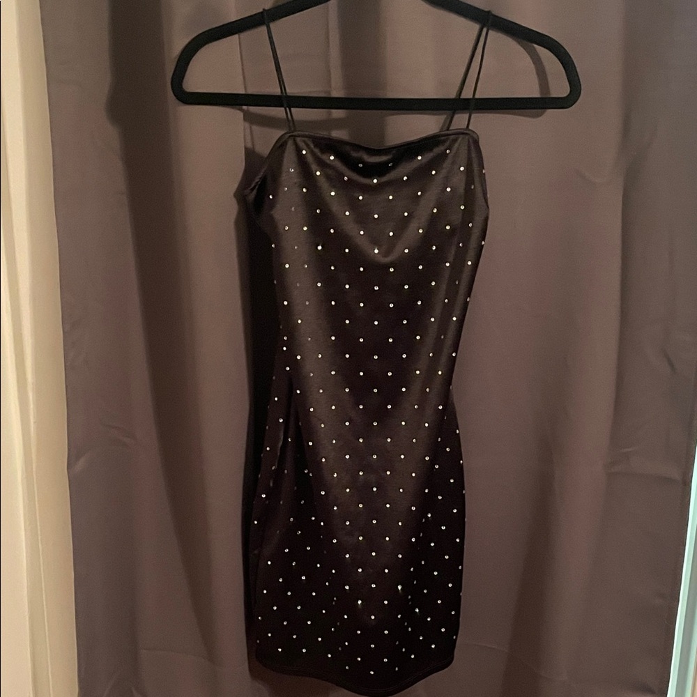 Windsor Black Mini Dress with Studded Accents